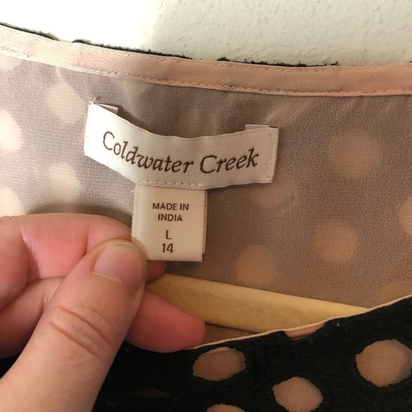 Coldwater Creek Black Eyelet Overlay Blouse Size 14 - Picture 3 of 7
